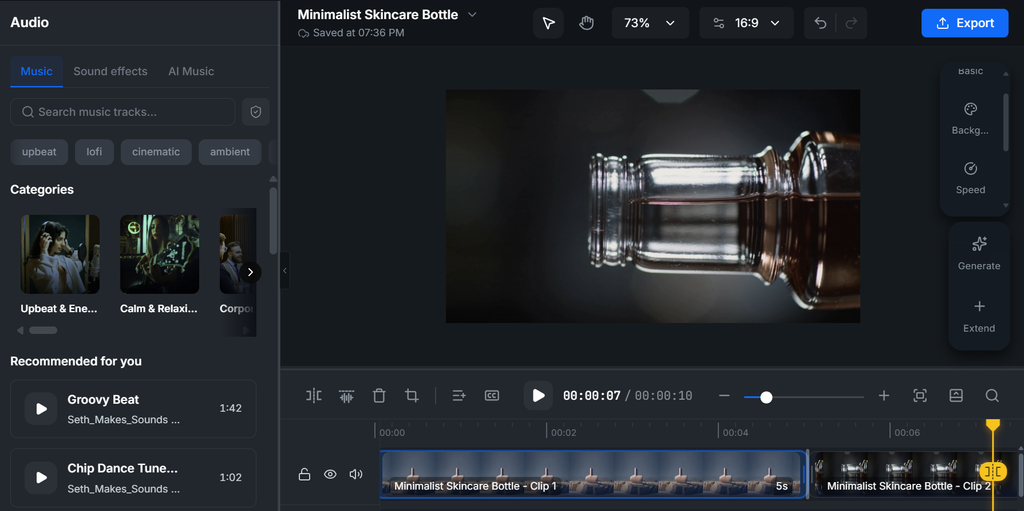 Audio mix Text-to-cinematic video