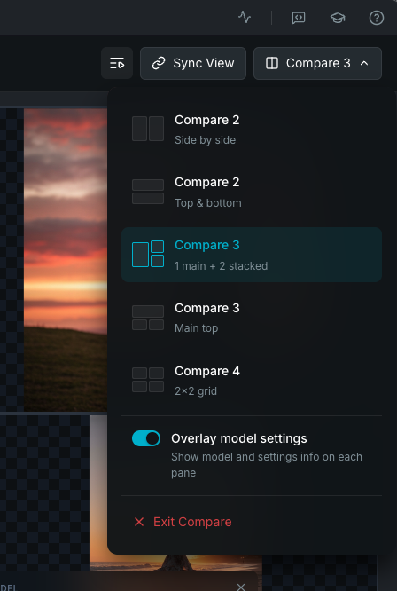 Comparison mode layouts