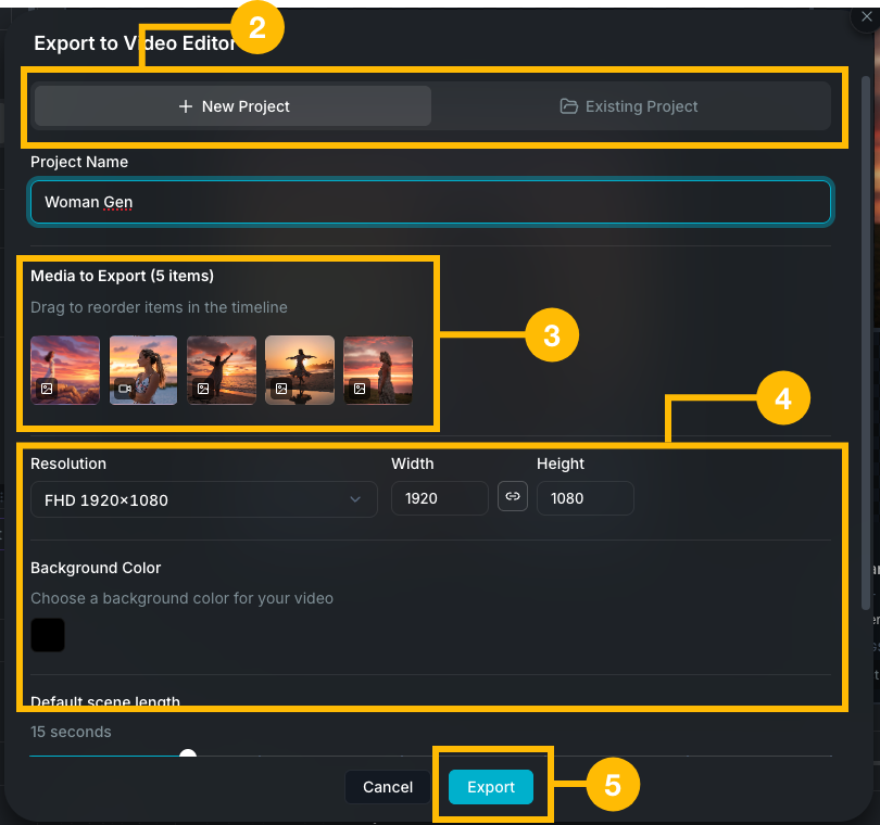 Export to Video Editor modal