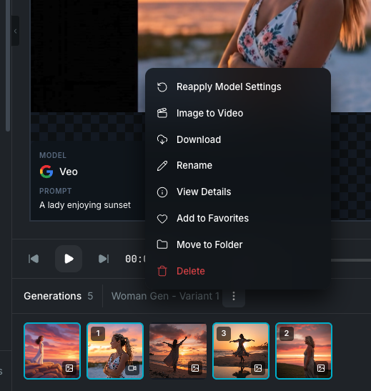Generation context menu