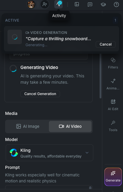 Generation Activity dropdown