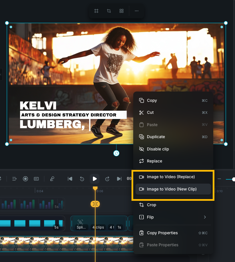 Image to video context menu