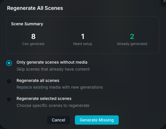 Bulk generation modal