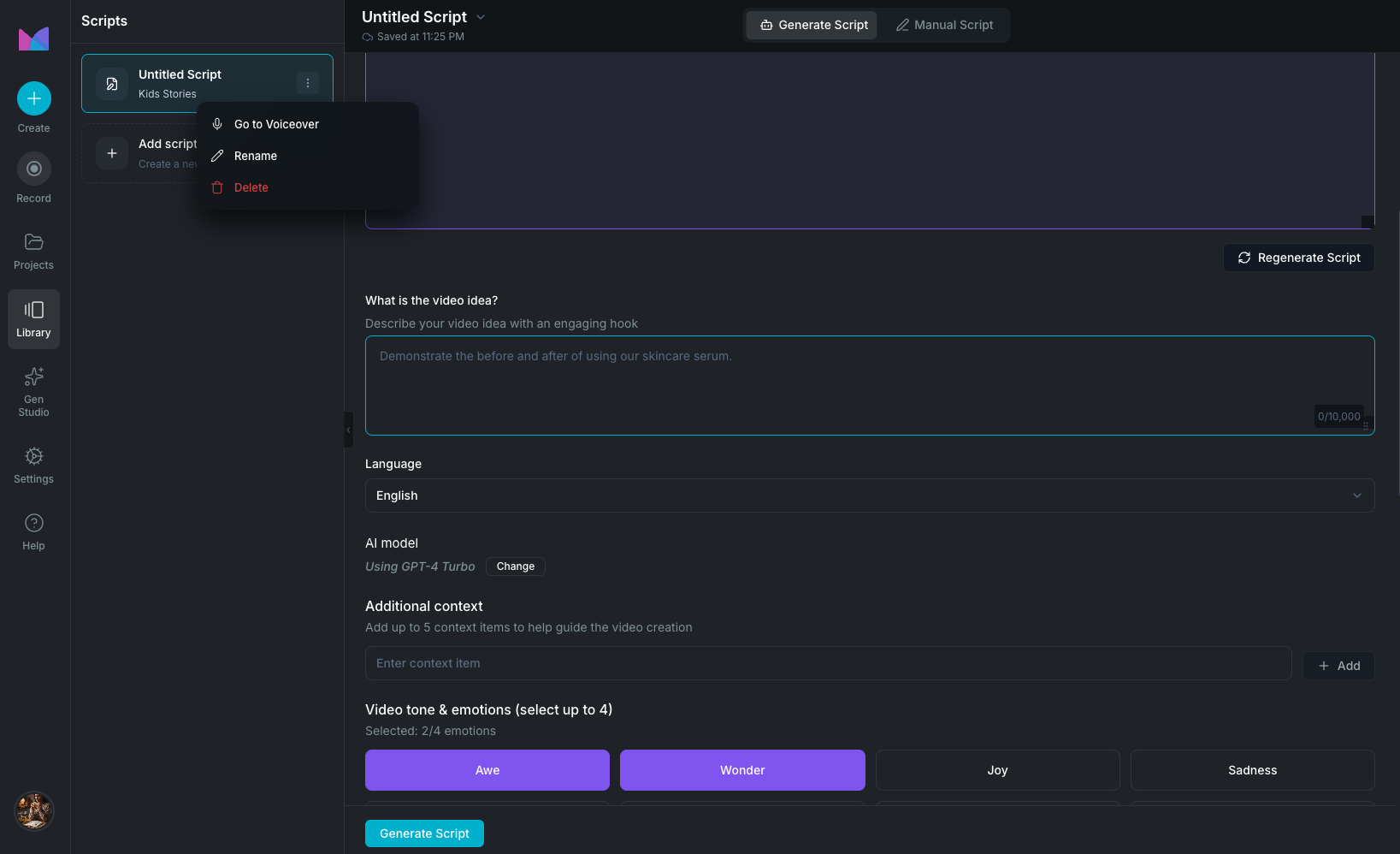 Library script workspace