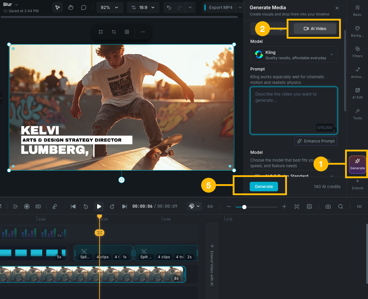 Video generate panel