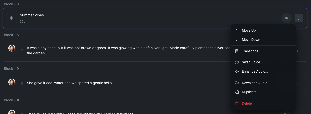 Audio blocks in the Voice Designer