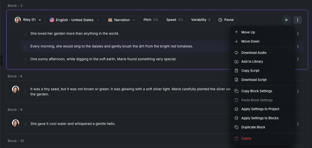 Script blocks in the Voice Designer