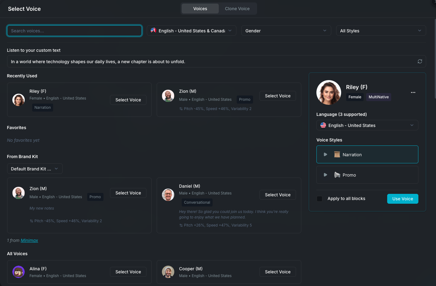 Voice selection modal