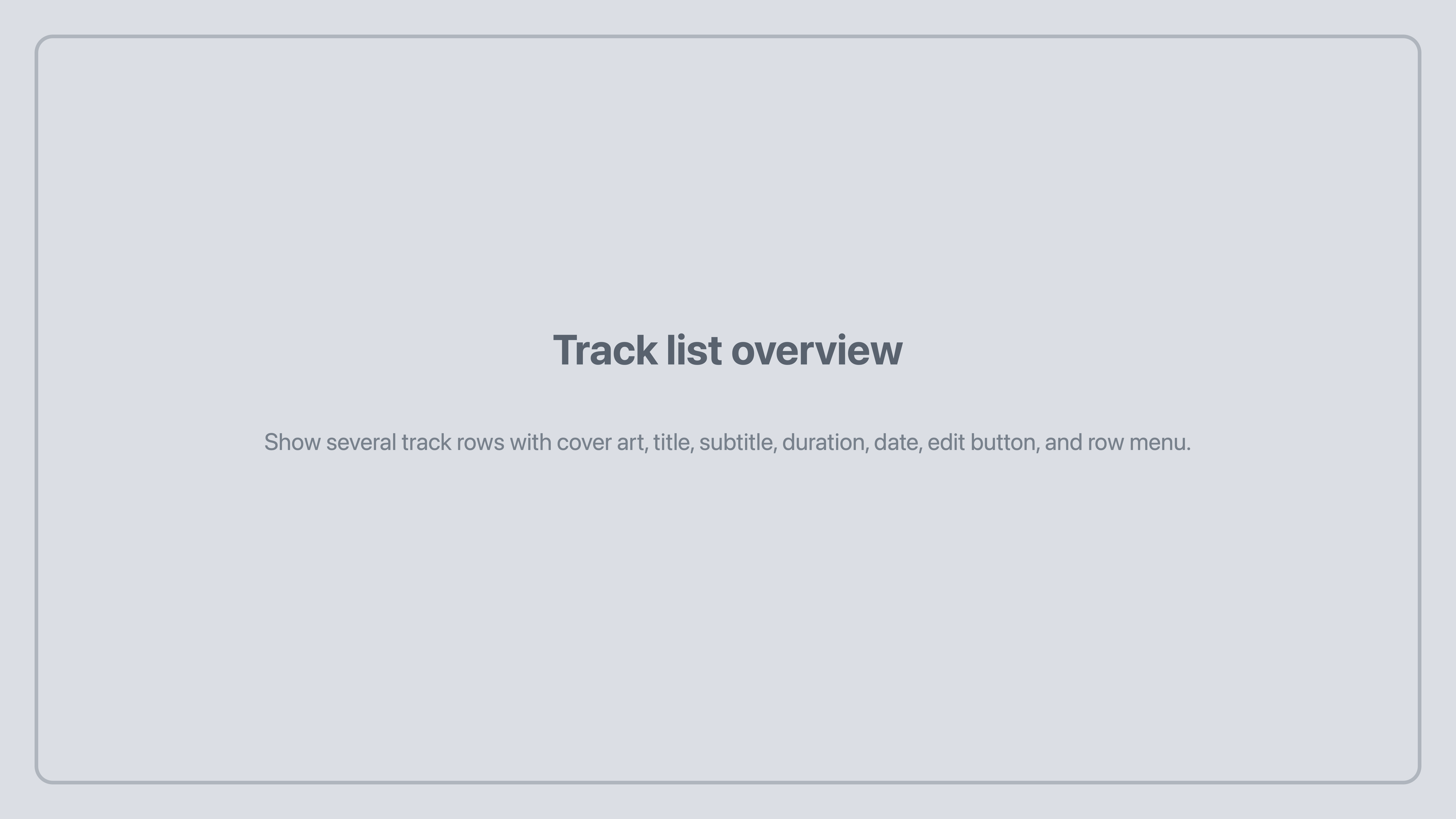 Tunedance track list overview placeholder