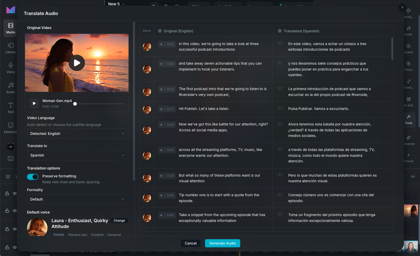 Voice Translation modal