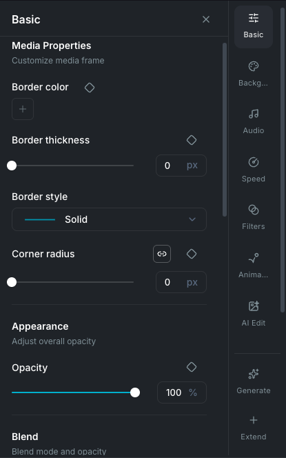 Basic properties panel