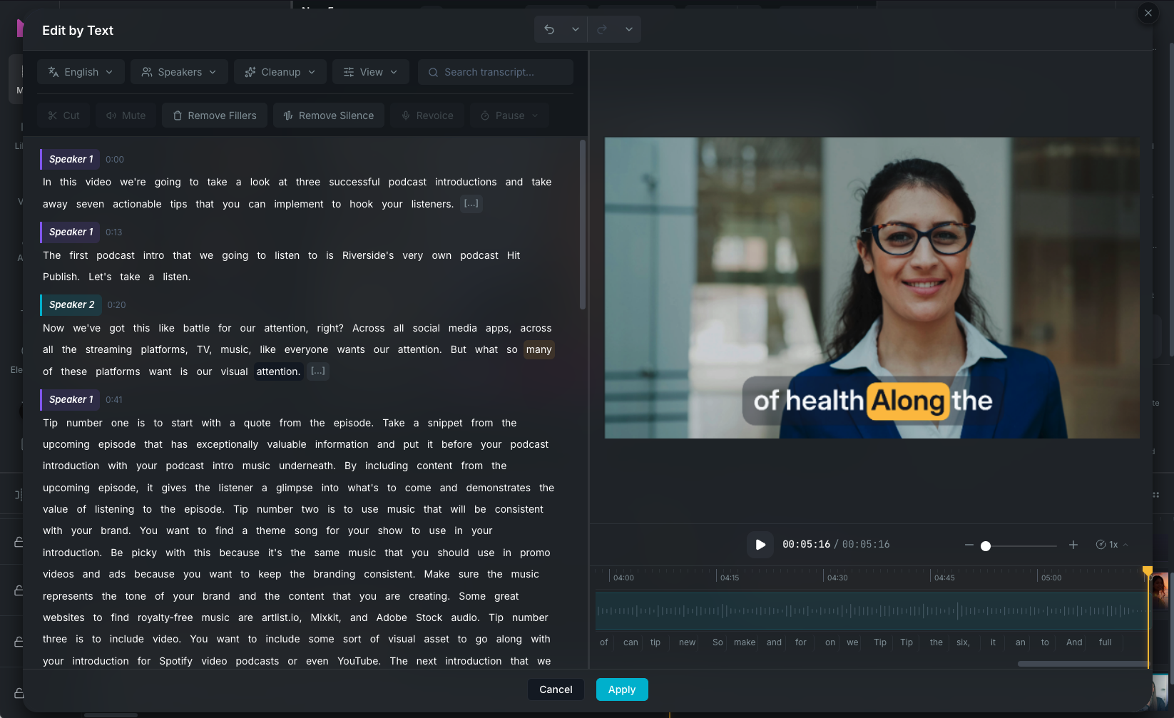 Edit By Text workspace