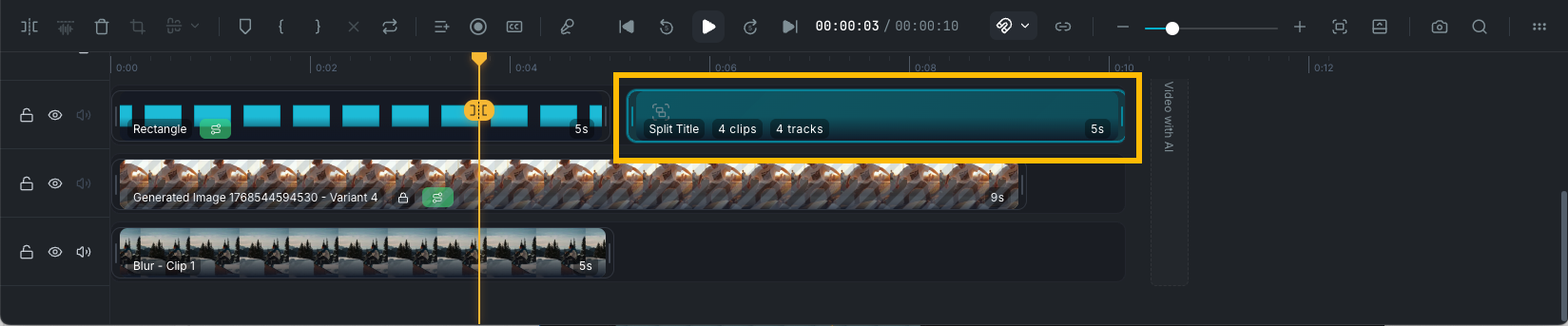 Grouped clips on the timeline