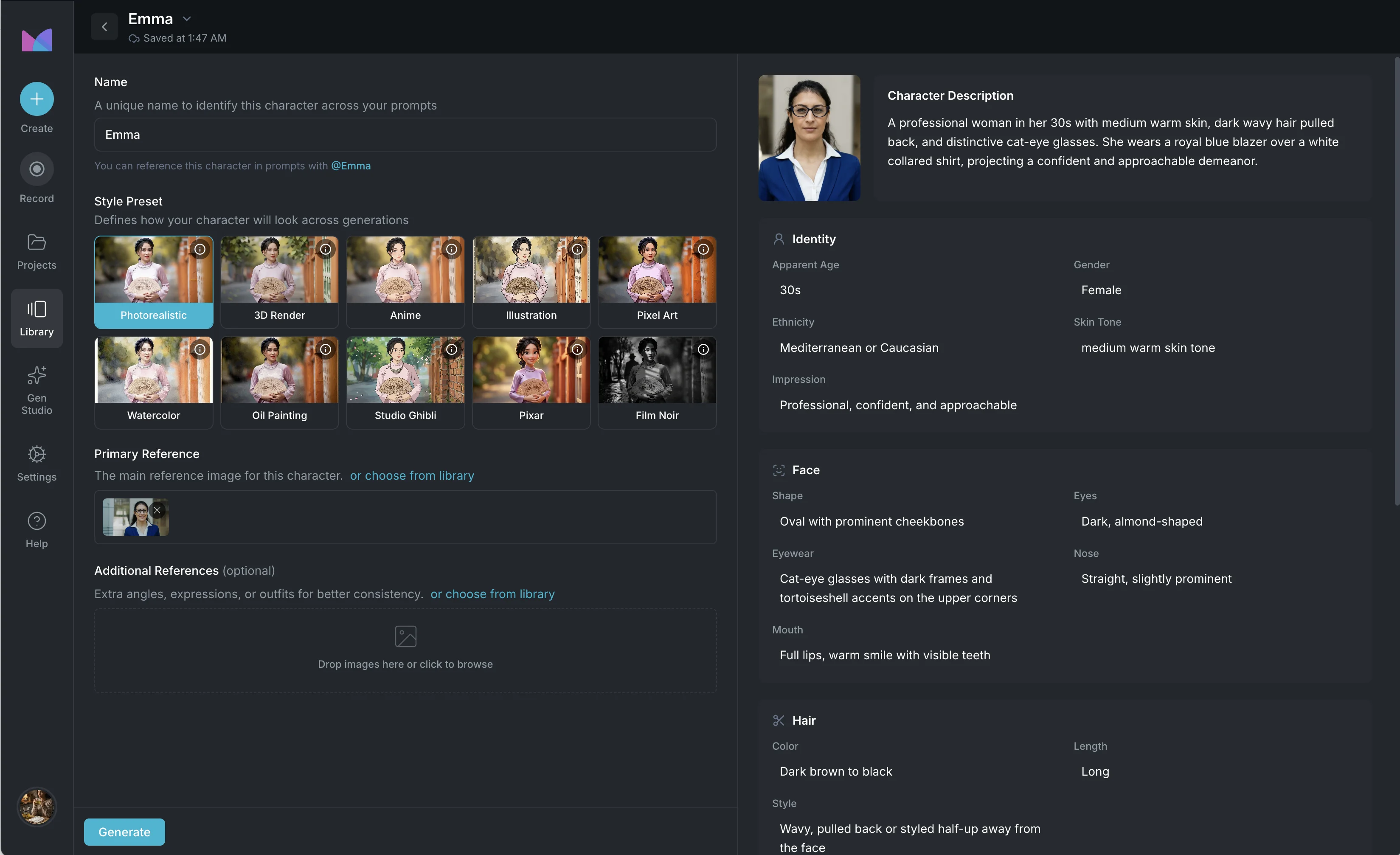 AI Character editor