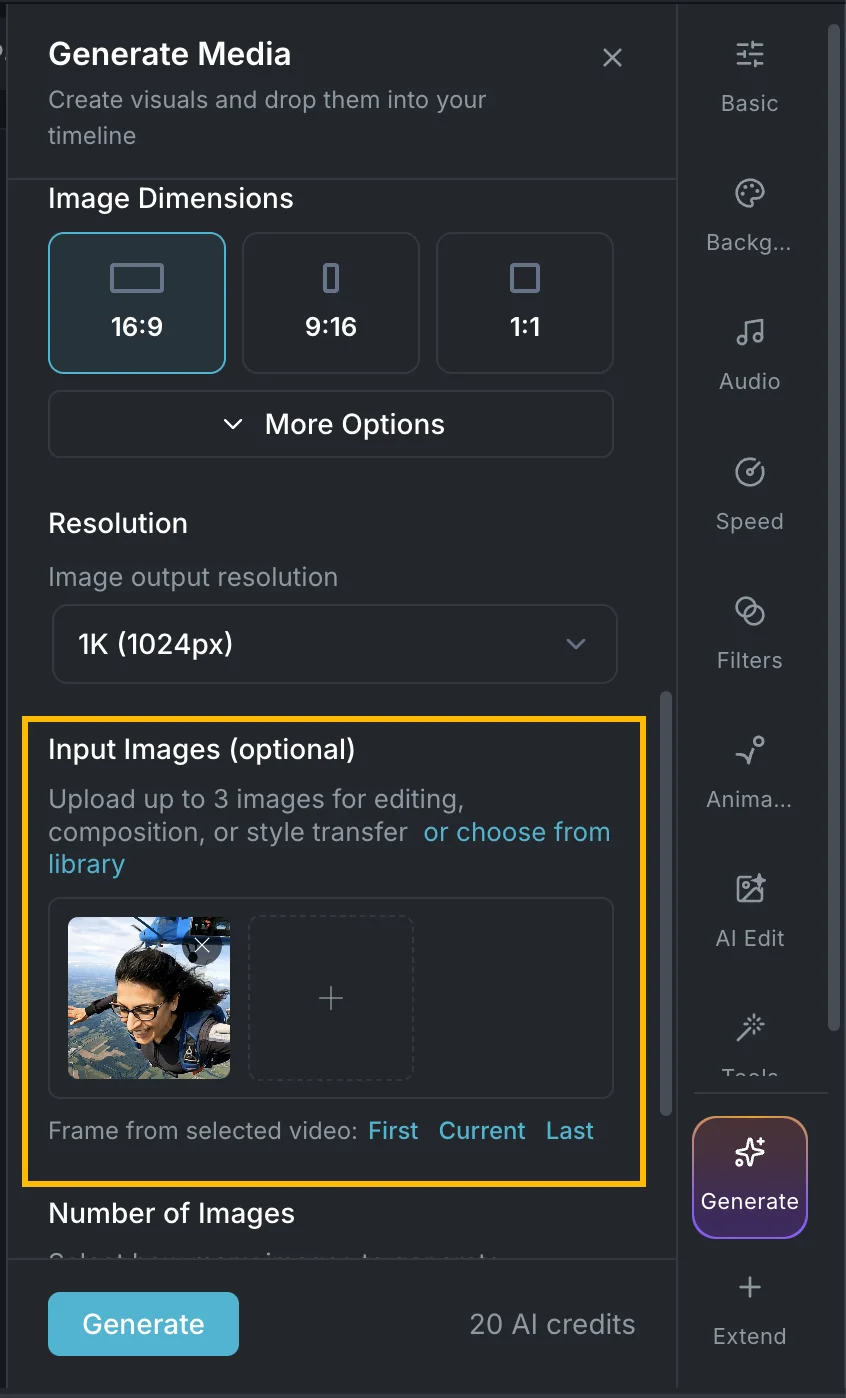 Using a reference image in the Generate panel