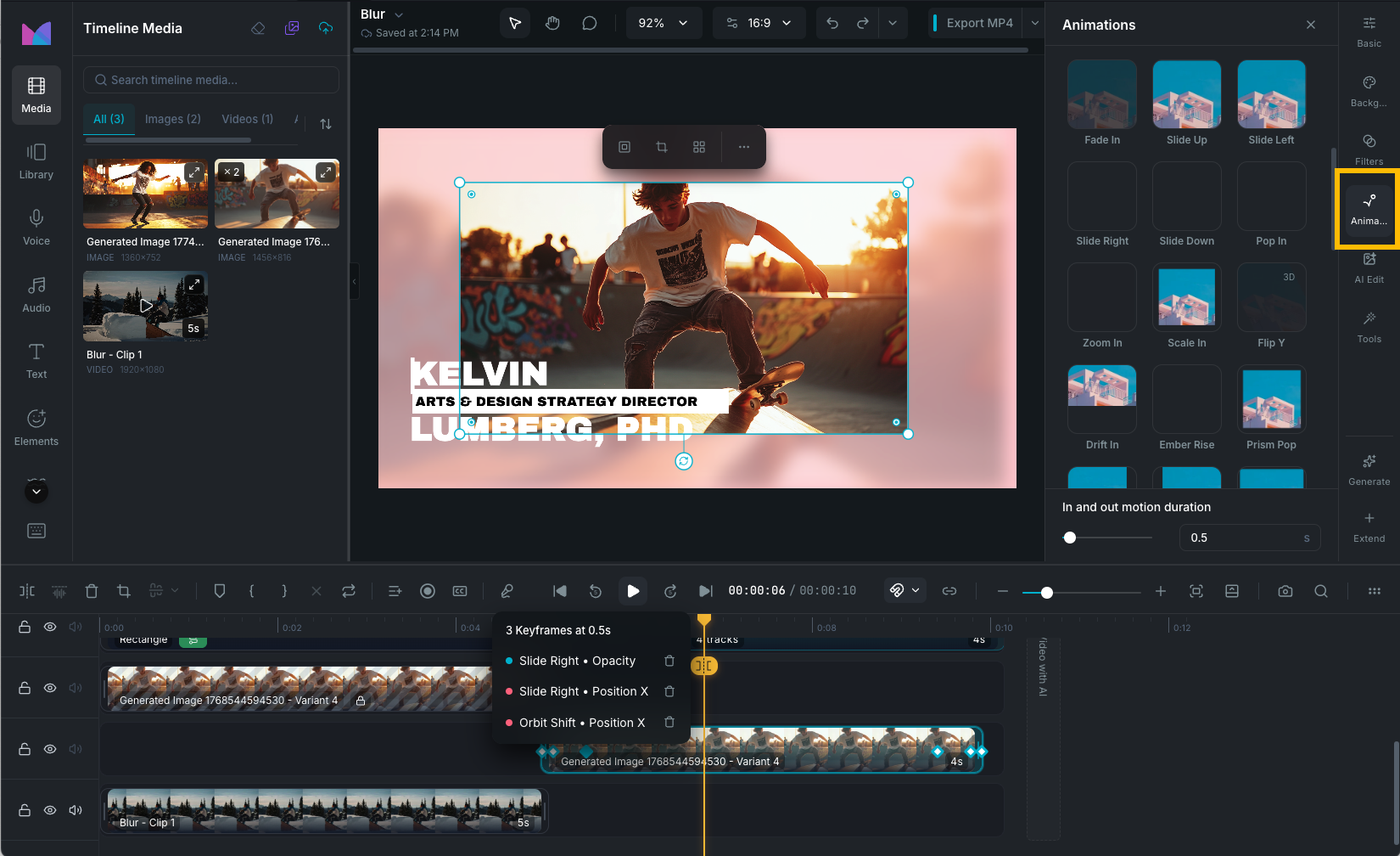 Animation presets panel
