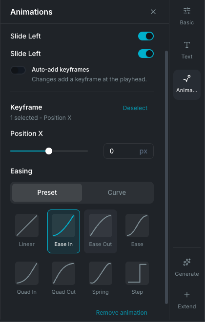 Easing presets