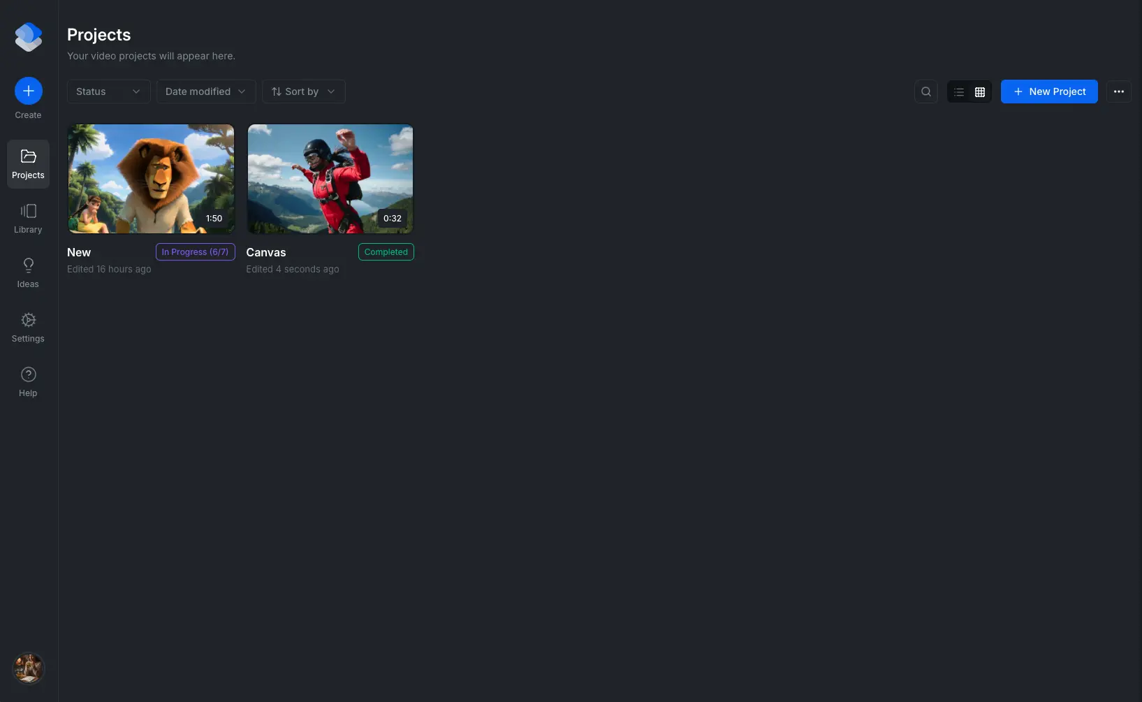 Cenematic projects view