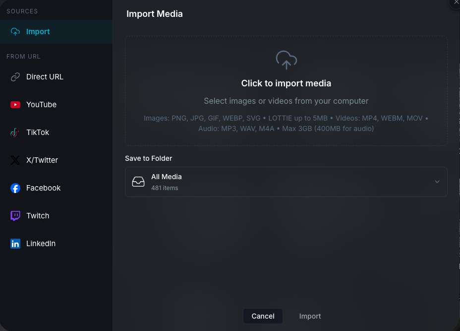 Import media modal