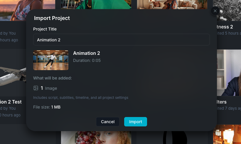 Import project modal