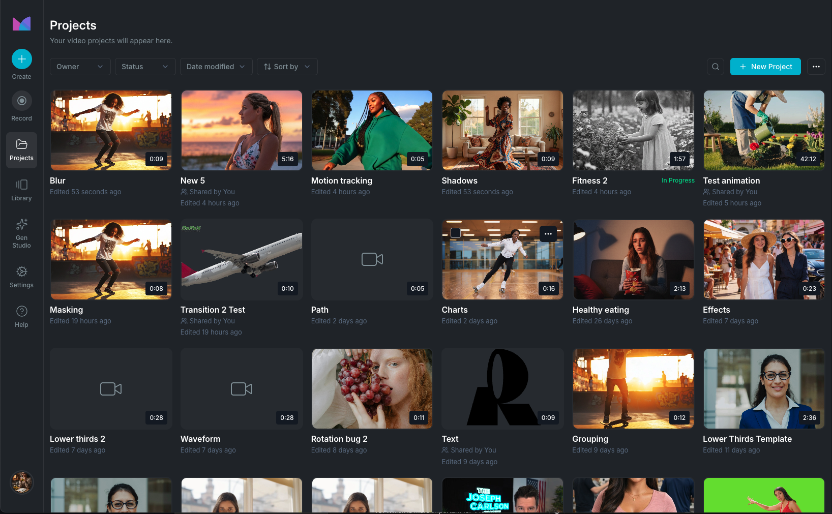 the projects list view