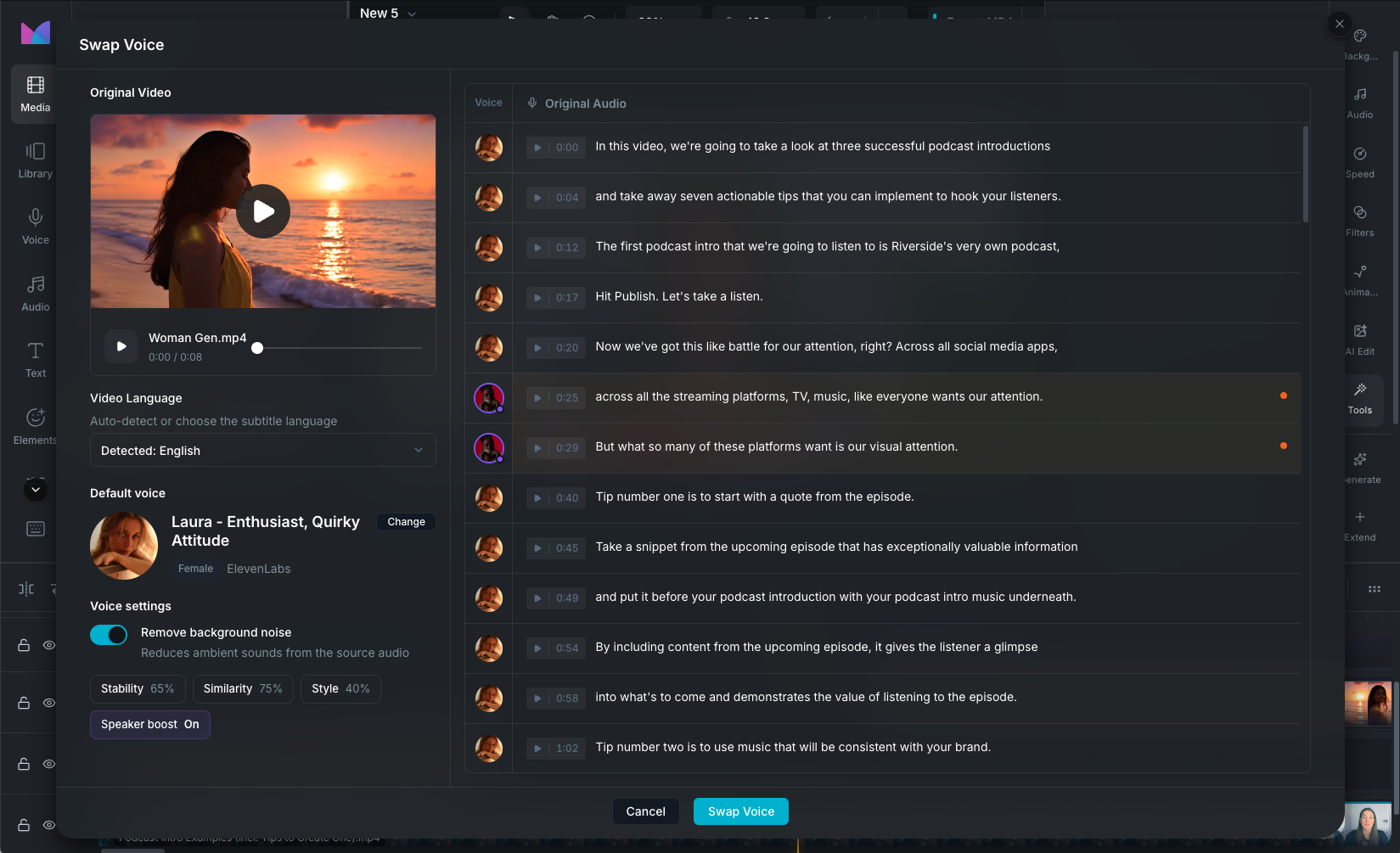 Voice Swap modal