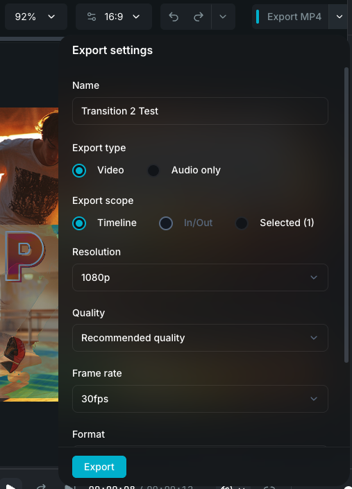 Export settings