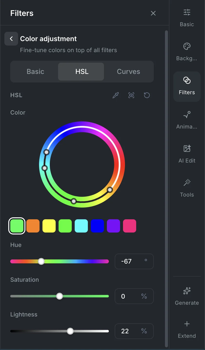 HSL color grading controls