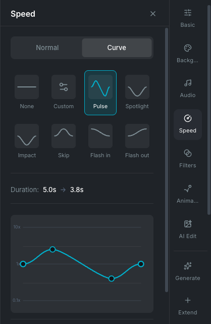 Speed curve editor