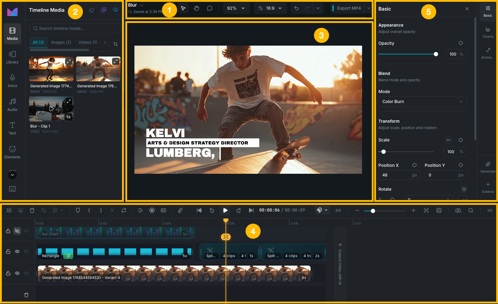 the full video editor workspace